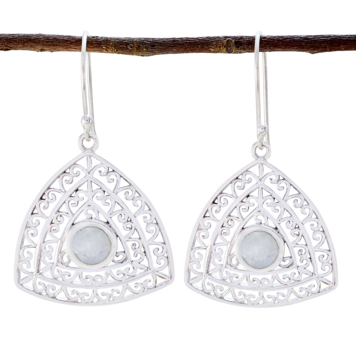 Sofía White Eye catching Solitaire Dangle Earring Rainbow Moonstone White Dangle