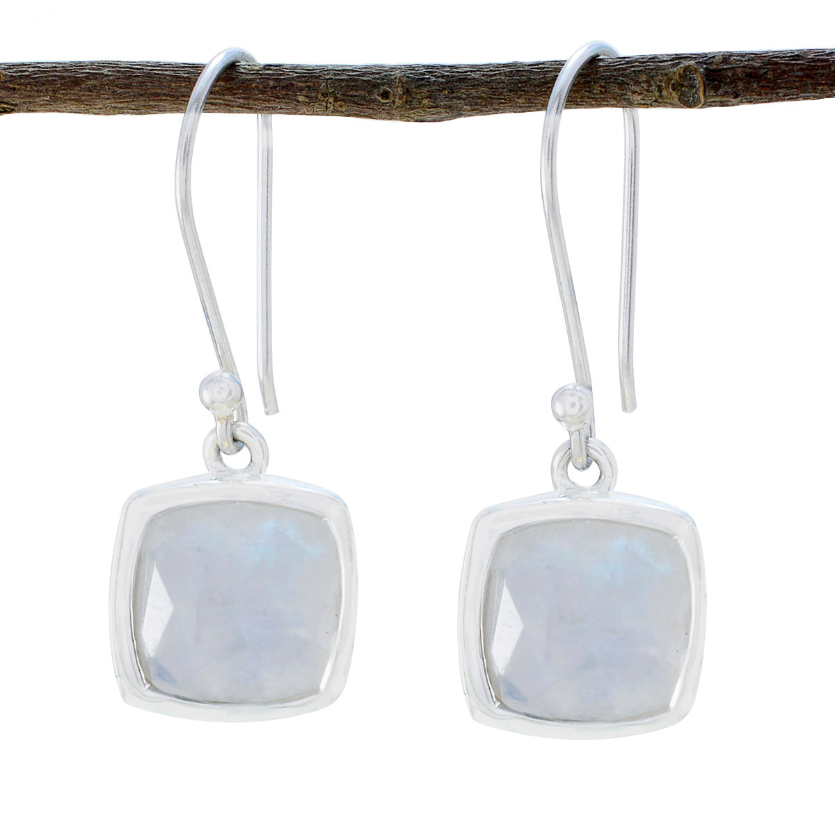 Teresa White Dainty Solitaire Dangle Earring Rainbow Moonstone White Dangle