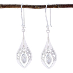 Valentina White Dainty Solitaire Dangle Earring Rainbow Moonstone White Dangle