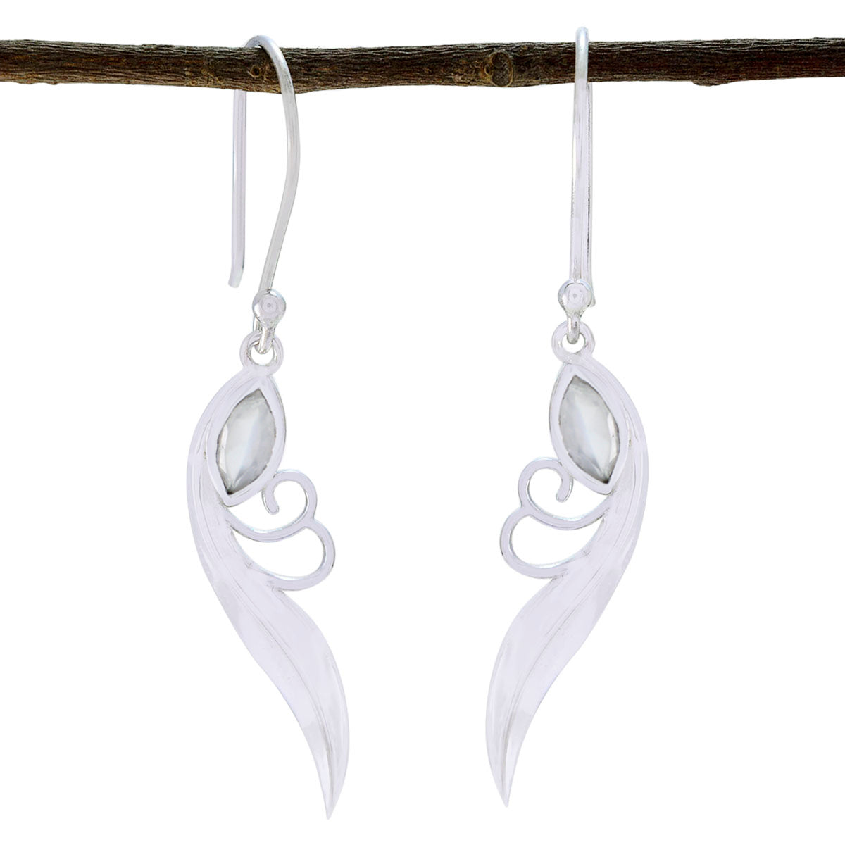 Aaliyah White Delicate Solitaire Dangle Earring Rainbow Moonstone White Dangle