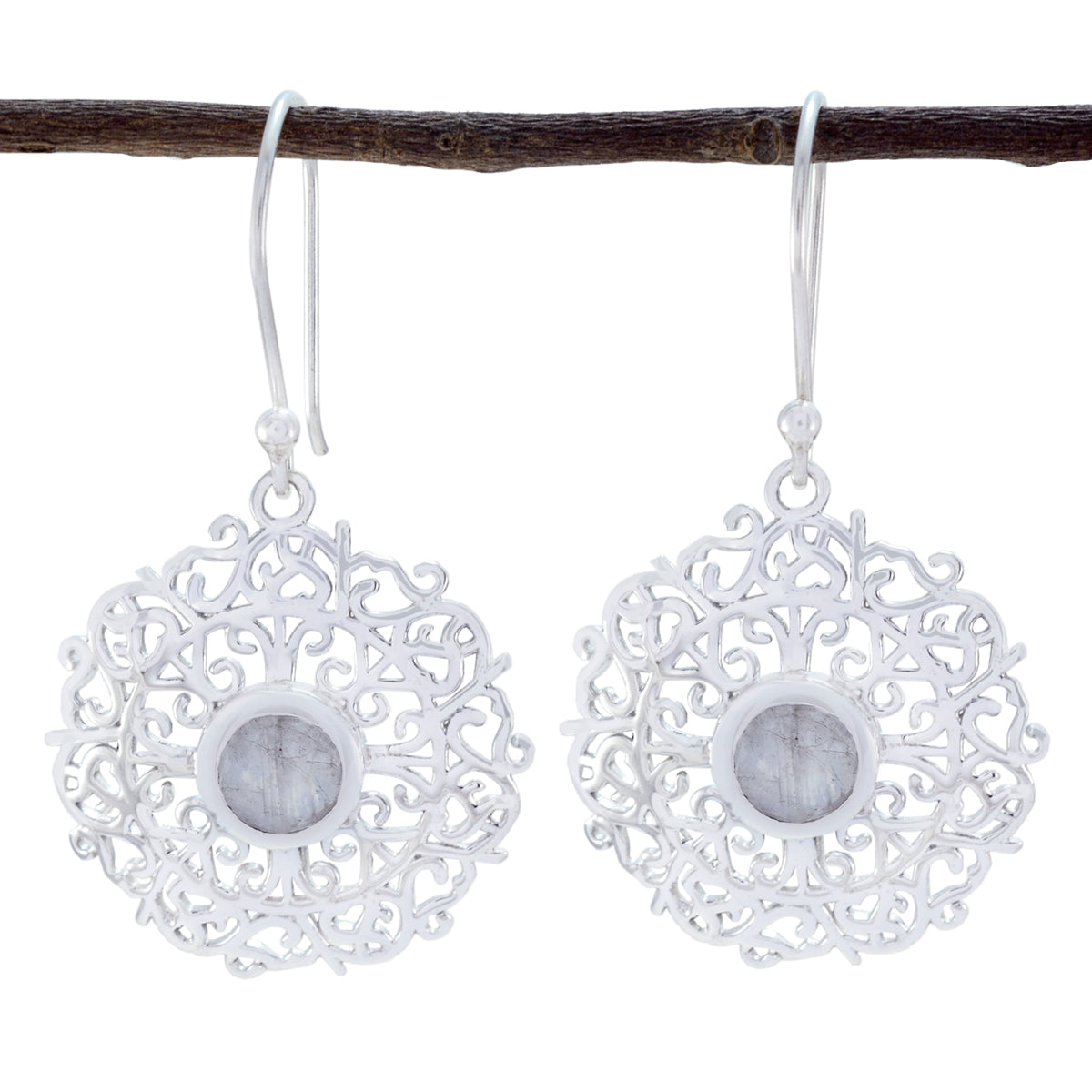 Mila White Tiny Solitaire Dangle Earring Rainbow Moonstone White Dangle