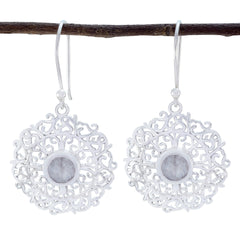 Mila White Tiny Solitaire Dangle Earring Rainbow Moonstone White Dangle