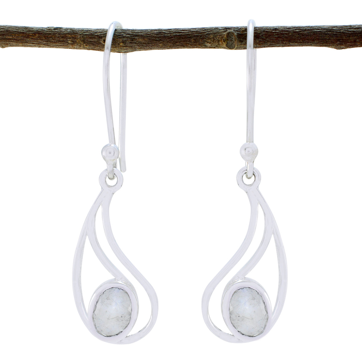 Abigail White Elegant Solitaire Dangle Earring Rainbow Moonstone White Dangle