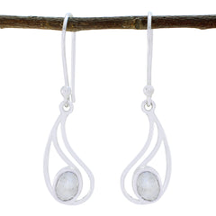 Abigail White Elegant Solitaire Dangle Earring Rainbow Moonstone White Dangle