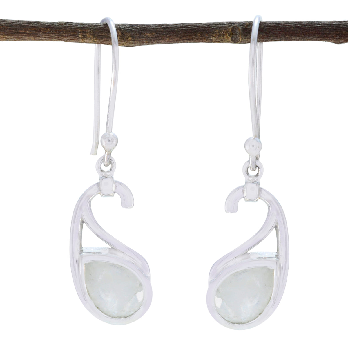 Addison White Featherlight Solitaire Dangle Earring Rainbow Moonstone White Dangle