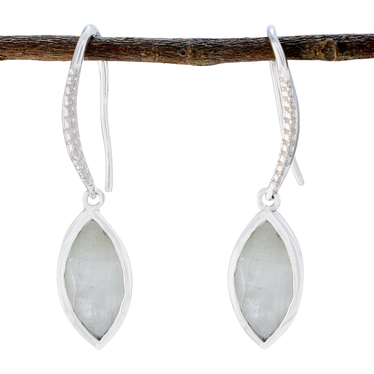Agnes White Delicate Solitaire Dangle Earring Rainbow Moonstone White Dangle