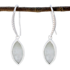 Agnes White Delicate Solitaire Dangle Earring Rainbow Moonstone White Dangle