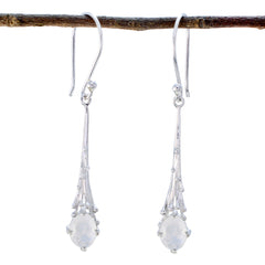 Alice White Delicate Solitaire Dangle Earring Rainbow Moonstone White Dangle