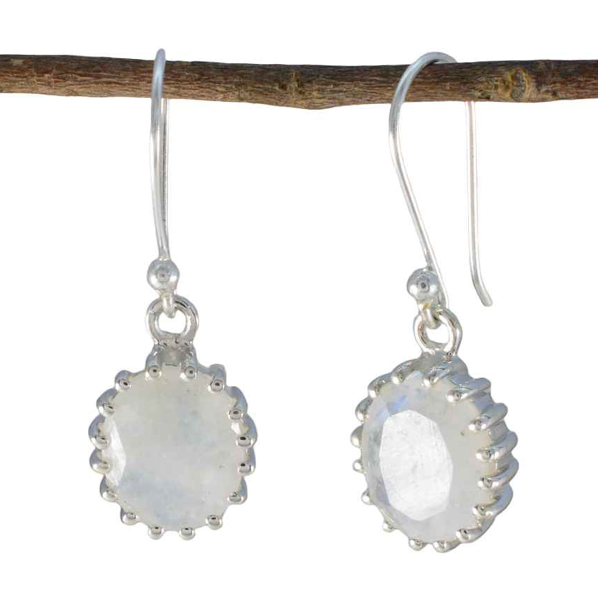 Amelia White Tiny Solitaire Dangle Earring Rainbow Moonstone White Dangle