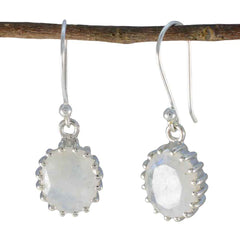 Amelia White Tiny Solitaire Dangle Earring Rainbow Moonstone White Dangle