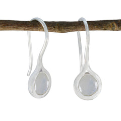 Katarina White Delicate Solitaire Dangle Earring Rainbow Moonstone White Dangle