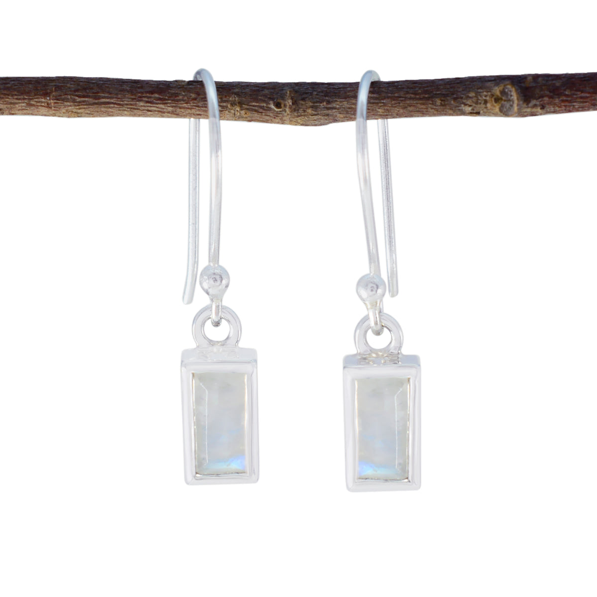 Maya White Dainty Solitaire Dangle Earring Rainbow Moonstone White Dangle