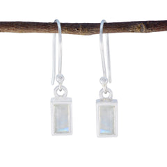 Maya White Dainty Solitaire Dangle Earring Rainbow Moonstone White Dangle