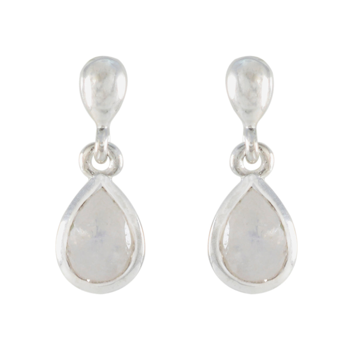 Chen White Delicate Solitaire Stud Earring Rainbow Moonstone White Stud
