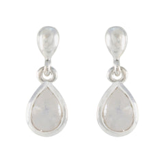 Chen White Delicate Solitaire Stud Earring Rainbow Moonstone White Stud