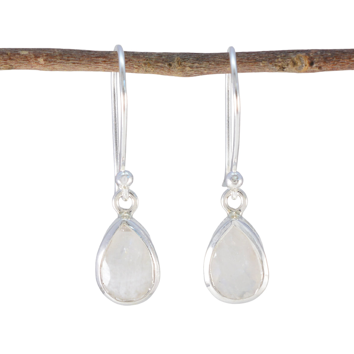 Hana White Dainty Solitaire Dangle Earring Rainbow Moonstone White Dangle