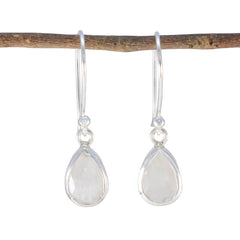 Hana White Dainty Solitaire Dangle Earring Rainbow Moonstone White Dangle