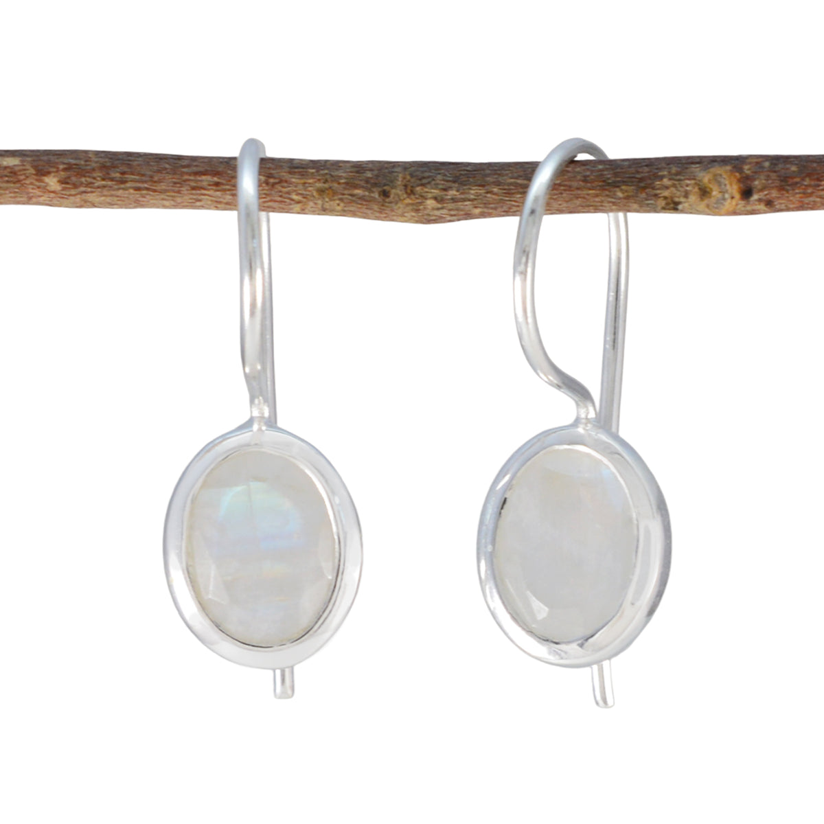 Naomi White Dainty Solitaire Dangle Earring Rainbow Moonstone White Dangle