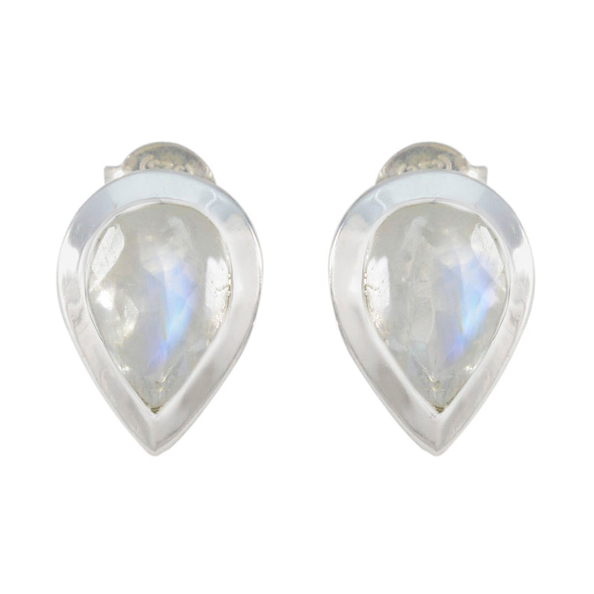 Antonia White Delicate Solitaire Stud Earring Rainbow Moonstone White Stud
