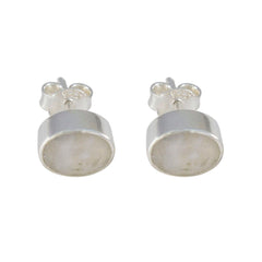 Bianca White Delicate Solitaire Stud Earring Rainbow Moonstone White Stud