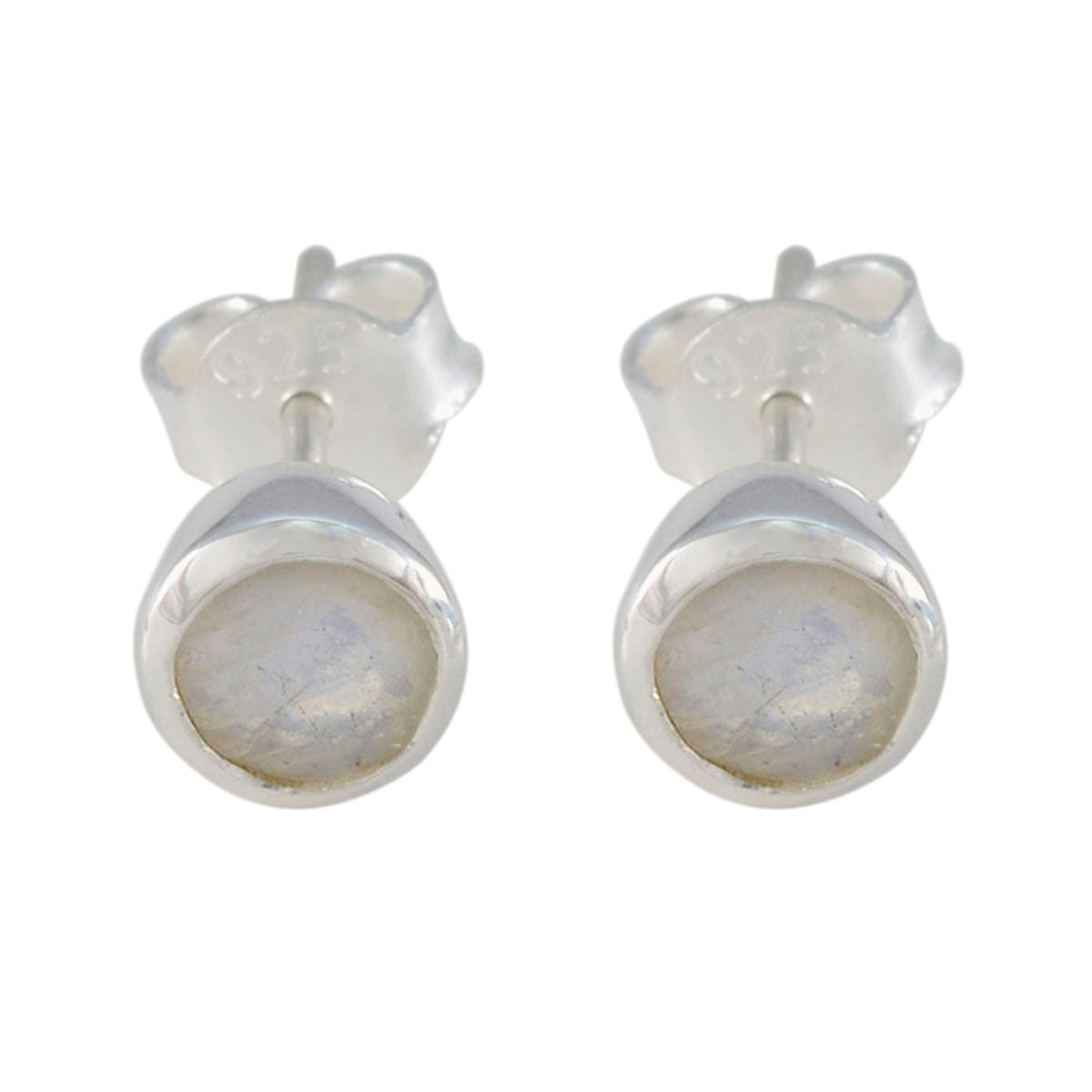 Clara White Delicate Solitaire Stud Earring Rainbow Moonstone White Stud