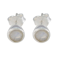 Clara White Delicate Solitaire Stud Earring Rainbow Moonstone White Stud
