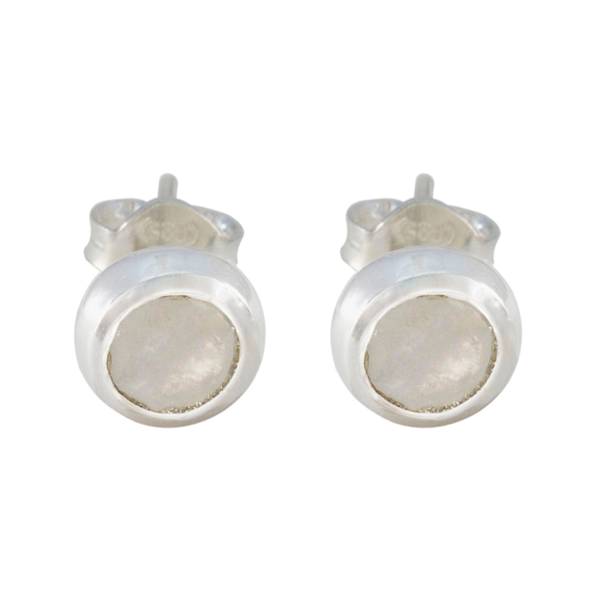 Ellie White Delicate Solitaire Stud Earring Rainbow Moonstone White Stud