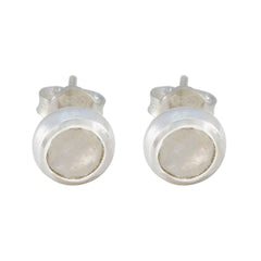 Ellie White Delicate Solitaire Stud Earring Rainbow Moonstone White Stud
