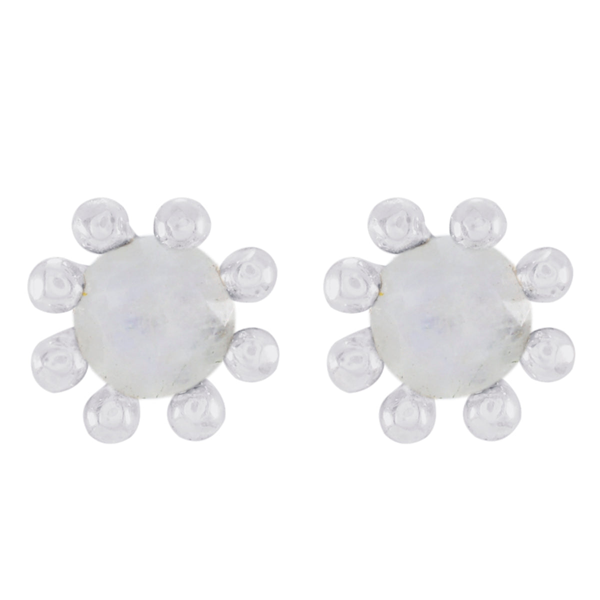 Isabella White Elegant Solitaire Stud Earring Rainbow Moonstone White Stud
