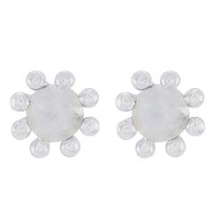 Isabella White Elegant Solitaire Stud Earring Rainbow Moonstone White Stud