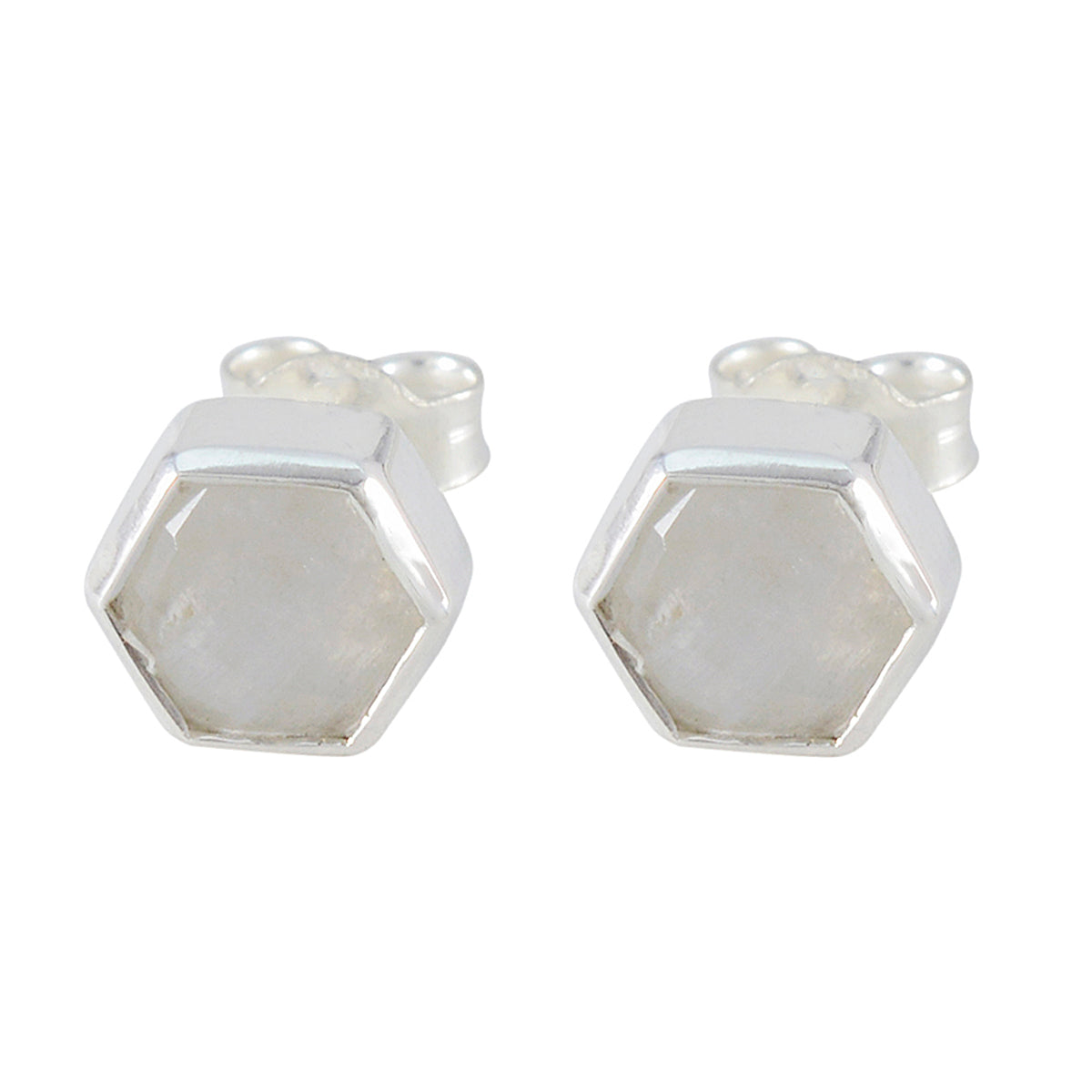 Natalie White Whisper thin Solitaire Stud Earring Rainbow Moonstone White Stud