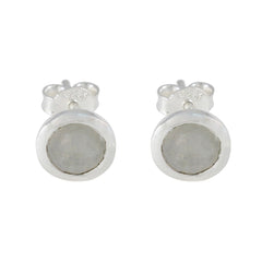 Zoey White Delicate Solitaire Stud Earring Rainbow Moonstone White Stud