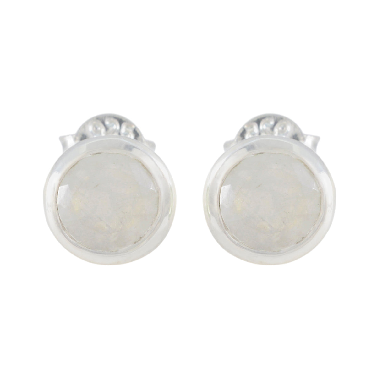 Yuna White Dainty Solitaire Stud Earring Rainbow Moonstone White Stud