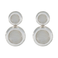 Emilia White Minimal Toi et Moi Stud Earring Rainbow Moonstone White Stud