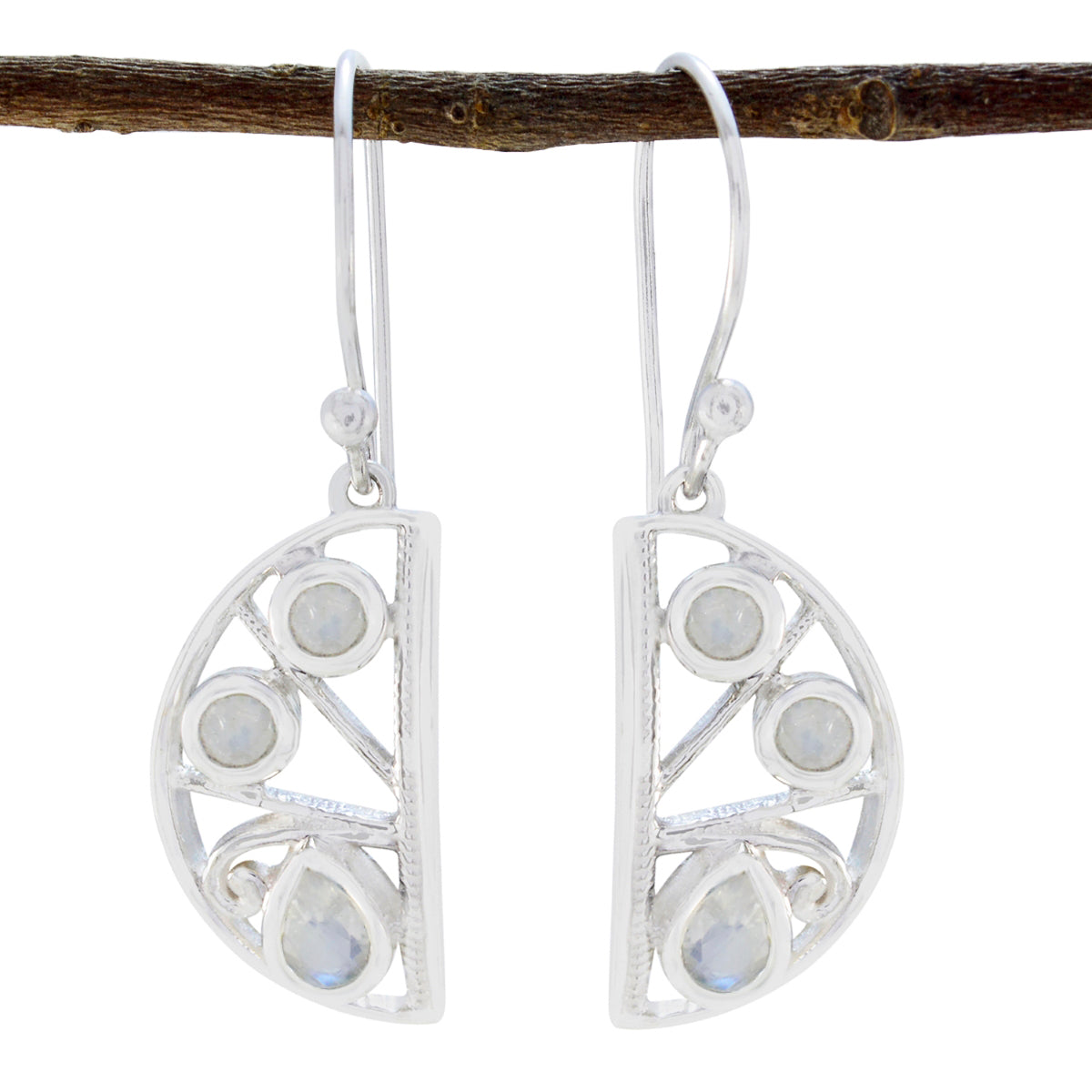 Eun ji White Mid weight Trilogy Dangle Earring Rainbow Moonstone White Dangle
