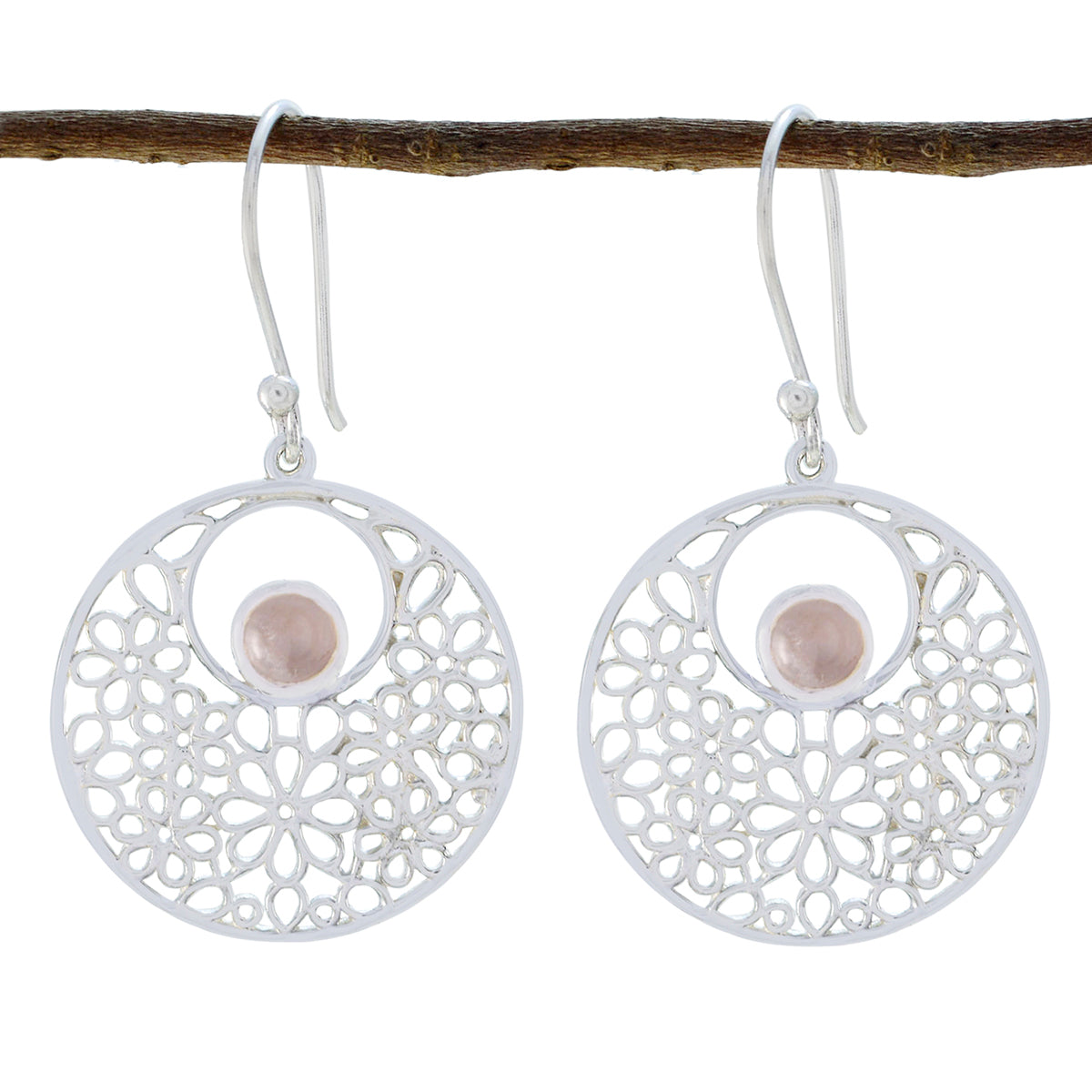 Katharina Pink Eye catching Solitaire Dangle Earring Rose Quartz Pink Dangle