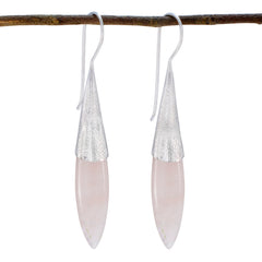 Jiwoo Pink Edgy Solitaire Dangle Earring Rose Quartz Pink Dangle