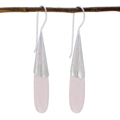 Sakura Pink Edgy Solitaire Dangle Earring Rose Quartz Pink Dangle