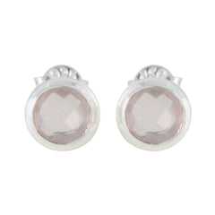 Agustina Pink Dainty Solitaire Stud Earring Rose Quartz Pink Stud