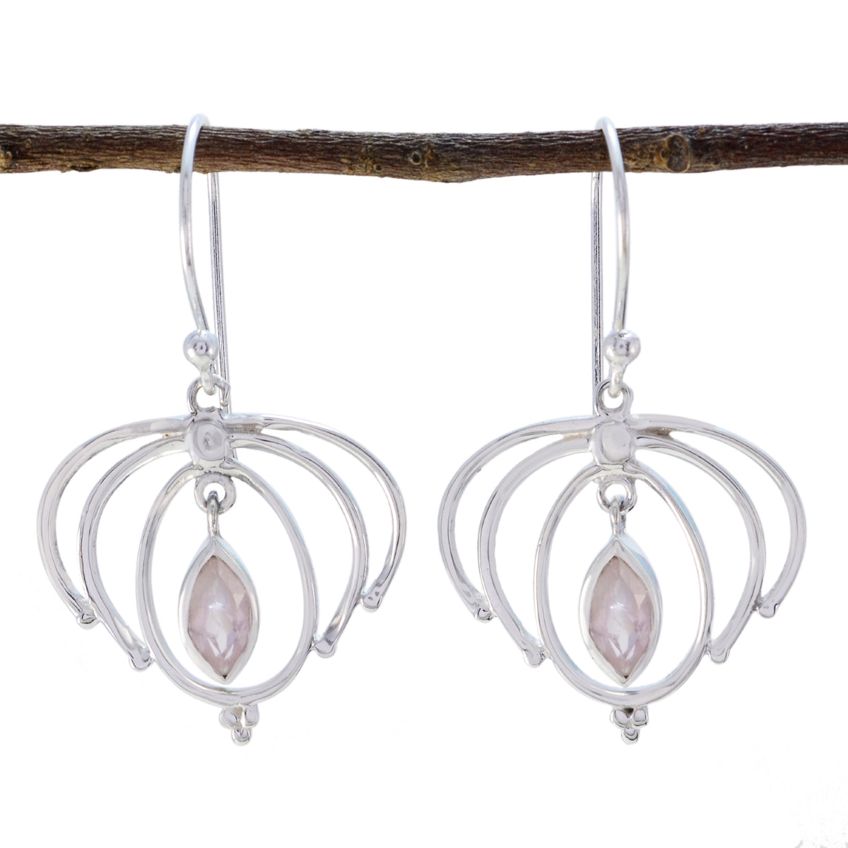 Mia Pink Featherlight Solitaire Dangle Earring Rose Quartz Pink Dangle