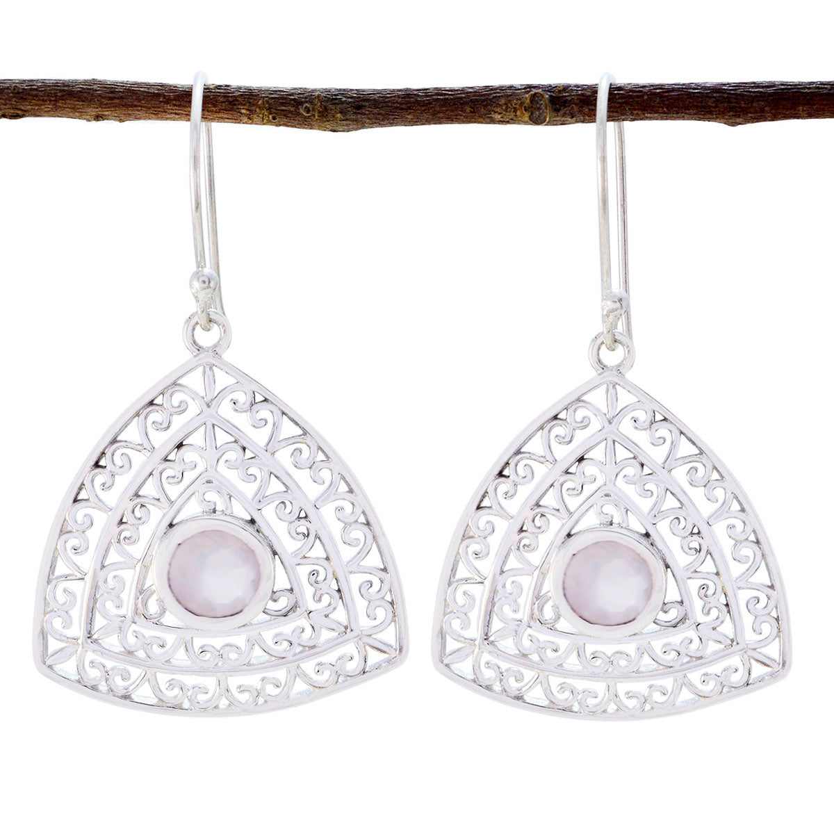 Mila Pink Eye catching Solitaire Dangle Earring Rose Quartz Pink Dangle