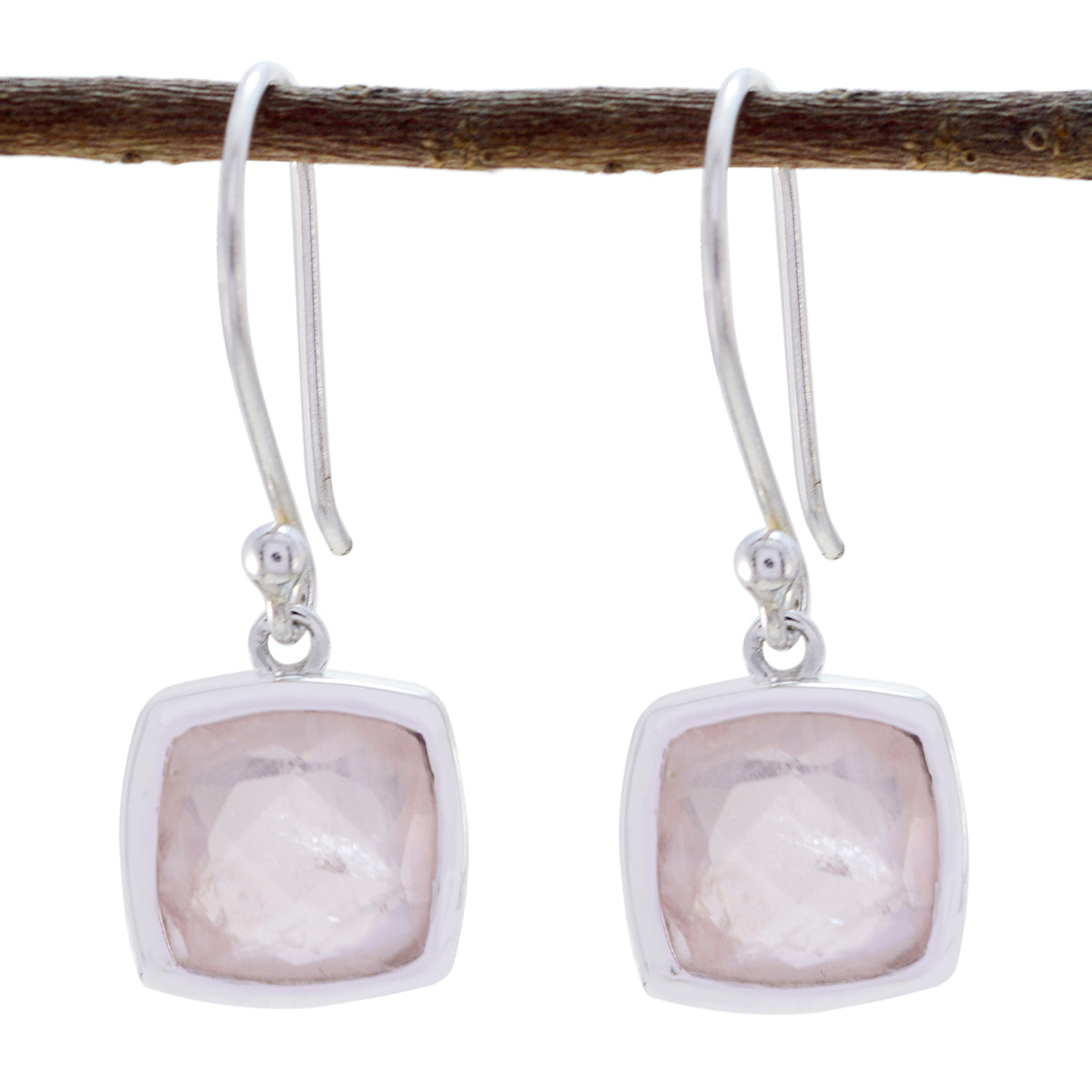 Natalie Pink Dainty Solitaire Dangle Earring Rose Quartz Pink Dangle