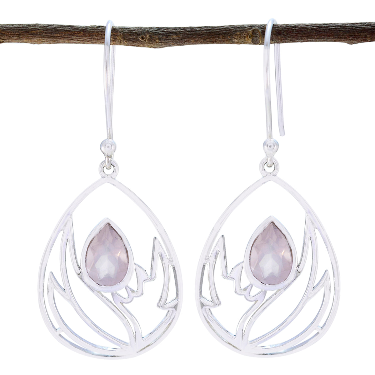 Nora Pink Dainty Solitaire Dangle Earring Rose Quartz Pink Dangle