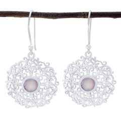 Natalie Pink Tiny Solitaire Dangle Earring Rose Quartz Pink Dangle