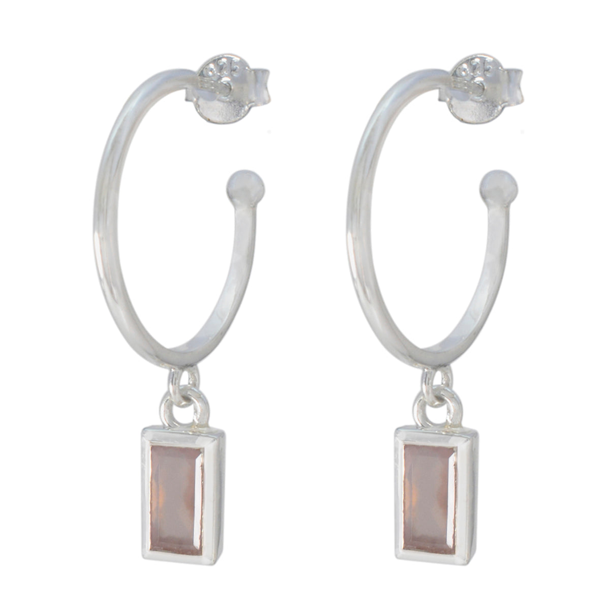 Victoria Pink Slim Solitaire Dangle Earring Rose Quartz Pink Dangle