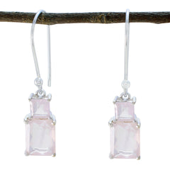 Teresa Pink Whisper thin Toi et Moi Dangle Earring Rose Quartz Pink Dangle