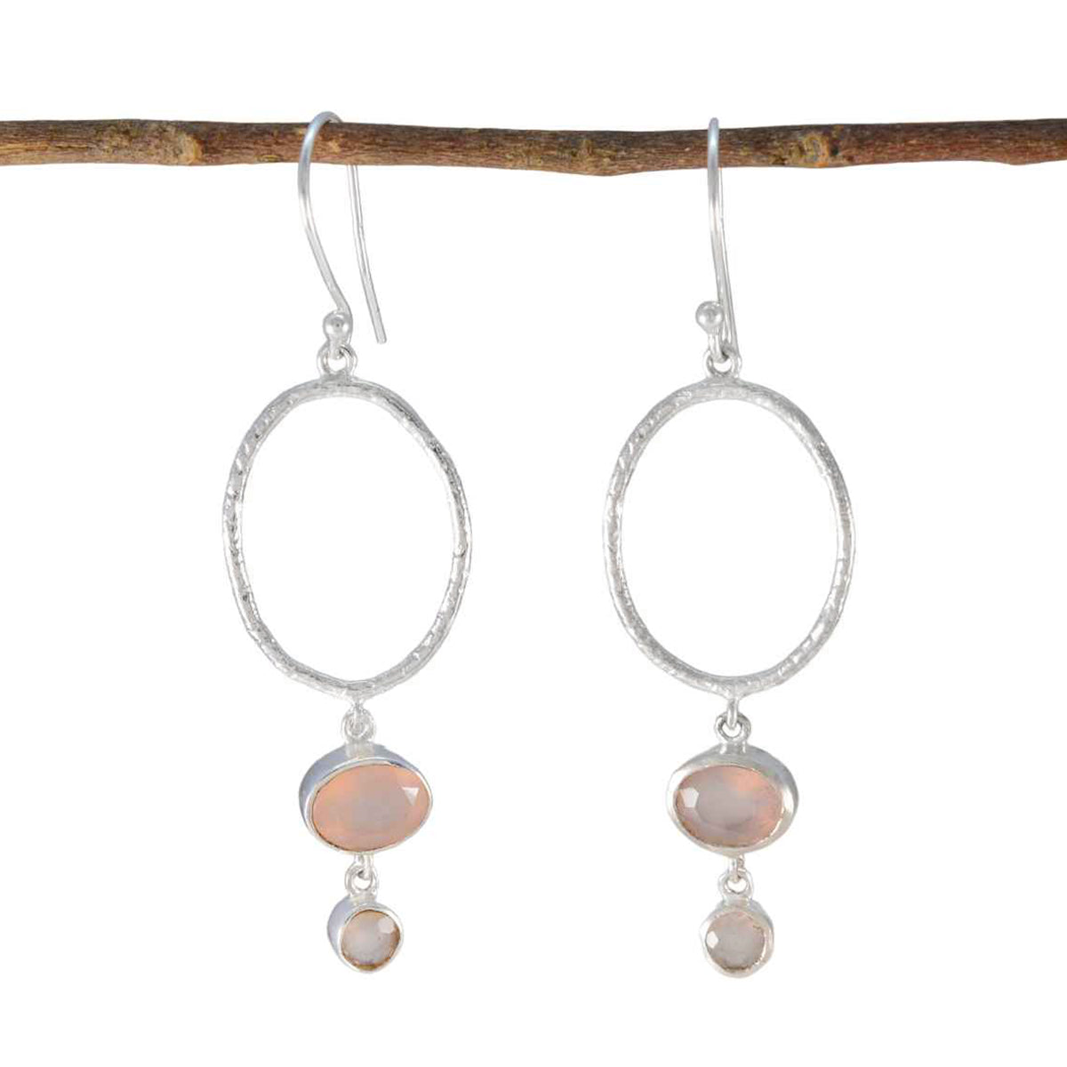 Clara Pink Slim Toi et Moi Dangle Earring Rose Quartz Pink Dangle