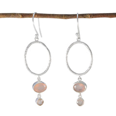 Clara Pink Slim Toi et Moi Dangle Earring Rose Quartz Pink Dangle