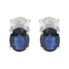 Yan Blue Delicate Solitaire Stud Earring Blue Sapphire Blue Stud