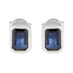 Milagros Blue Elegant Solitaire Stud Earring Blue Sapphire Blue Stud